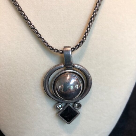 Chico's necklace - silver tone necklace with black and diamond rhinestones. - Picture 2 of 3